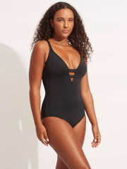 Seafolly SF Collective Deep V One Piece in Black, view 3, click to see full size