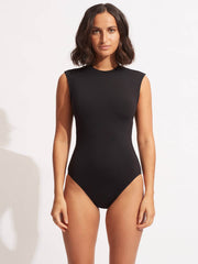 Seafolly SF Collective Cap Sleeve One Piece in Black, view 1, click to see full size
