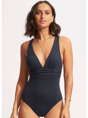 Seafolly SF Collective Cross Back One Piece in True Navy, view 1, click to see full size