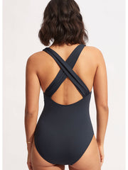 Seafolly SF Collective Cross Back One Piece in True Navy, view 2, click to see full size