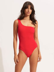 Seafolly Sea Dive One Shoulder Maillot in Chilli Red, view 1, click to see full size
