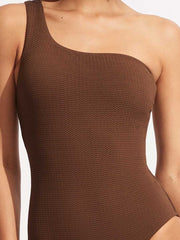 Seafolly Sea Dive One Shoulder Maillot in Tiramisu, view 4, click to see full size