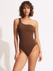 Seafolly Sea Dive One Shoulder Maillot in Tiramisu, view 1, click to see full size