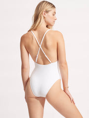 Seafolly Sea Dive Scoop Neck One Piece in White, view 2, click to see full size
