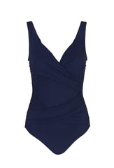 Karla Colletto One Piece Surplice Smart Suit in Navy, view 3, click to see full size