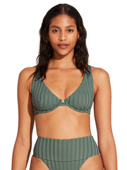 Vitamin A Rossi Halter Underwire Top in Aloe SuperRib, view 1, click to see full size