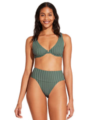 Vitamin A Emmi High Waist Bottom in Aloe SuperRib, view 3, click to see full size