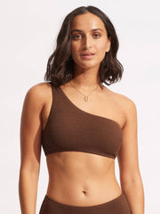 Seafolly Sea Dive One Shoulder Bandeau in Tiramisu, view 1, click to see full size