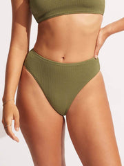 Seafolly Sea Dive High Rise Bottom in Khaki, view 1, click to see full size
