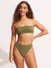 Seafolly Sea Dive High Rise Bottom in Khaki, view 3, click to see full size