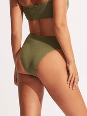 Seafolly Sea Dive High Rise Bottom in Khaki, view 2, click to see full size