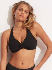 Seafolly SF Collective Wrap Front F Cup Bra in Black, view 3, click to see full size