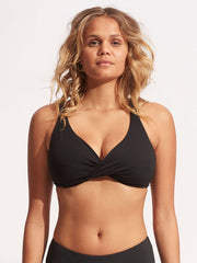 Seafolly SF Collective Wrap Front F Cup Bra in Black, view 1, click to see full size