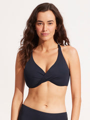 Seafolly SF Collective Wrap Front F Cup Bra in True Navy, view 1, click to see full size