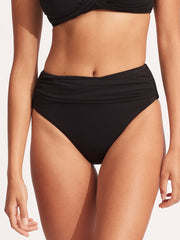 Seafolly SF Collective High Waist Wrap Front Pant in Black, view 1, click to see full size