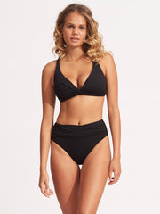 Seafolly SF Collective High Waist Wrap Front Pant in Black, view 4, click to see full size