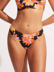 Seafolly Palm Springs Ruched Side Retro Bottom in Black, view 1, click to see full size