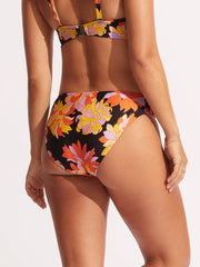 Seafolly Palm Springs Ruched Side Retro Bottom in Black, view 2, click to see full size