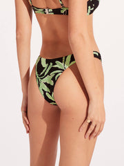 Seafolly Palm Paradise High Cut Rio In Black, view 2, click to see full size