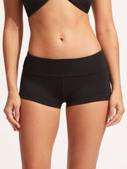Seafolly Seafolly Collective Roll Top Boyleg in Black, view 1, click to see full size