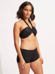 Seafolly Seafolly Collective Roll Top Boyleg in Black, view 3, click to see full size