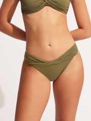 Seafolly SF Collective Twist Hipster in Olive, view 1, click to see full size