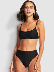 Seafolly Essentials High Waisted Bottom in Black, view 4, click to see full size