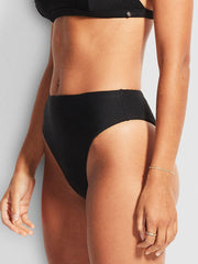 Seafolly Essentials High Waisted Bottom in Black, view 3, click to see full size