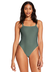 Vitamin A Leah Square Neck One Piece in Aloe SuperRib, view 1, click to see full size