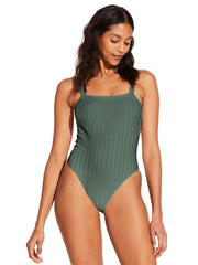 Vitamin A Leah Square Neck One Piece in Aloe SuperRib, view 3, click to see full size