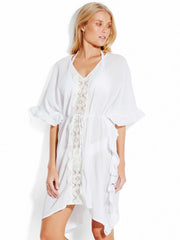 Seafolly Lace Trim Kaftan White, view 1, click to see full size