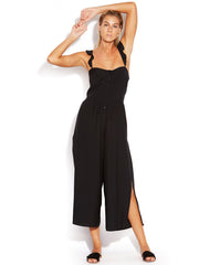 Seafolly Silk Blend Ruffled Jumpsuit Black, view 1, click to see full size