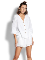 Seafolly Tahiti Linen Blend Shorts in White, view 3, click to see full size