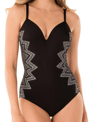 Miraclesuit Stitch Mix Temptation One Piece Black/White, view 3, click to see full size