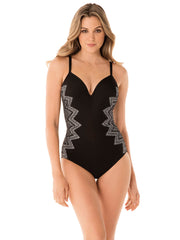 Miraclesuit Stitch Mix Temptation One Piece Black/White, view 1, click to see full size