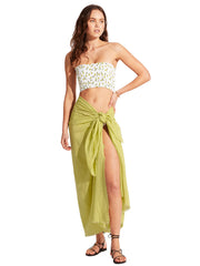 Seafolly Textured Cotton Beach Wrap In Soft Olive, view 1, click to see full size
