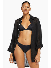 Vitamin A Playa Linen Boyfriend Shirt in Black EcoLinen, view 1, click to see full size