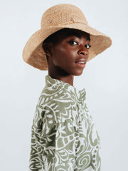 Echo Raffia Packable Bucket Hat In Natural, view 1, click to see full size