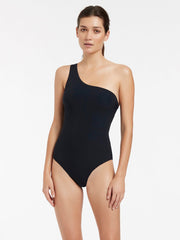 JETS Jetset One Shoulder One Piece In Deep Navy, view 1, click to see full size