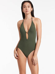 Jets Jetset Plunge One Piece in Olive, view 3, click to see full size