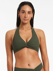Jets Jetset D/DD Twist Front Halter in Olive, view 1, click to see full size