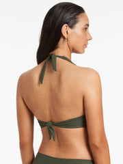 Jets Jetset D/DD Twist Front Halter in Olive, view 2, click to see full size