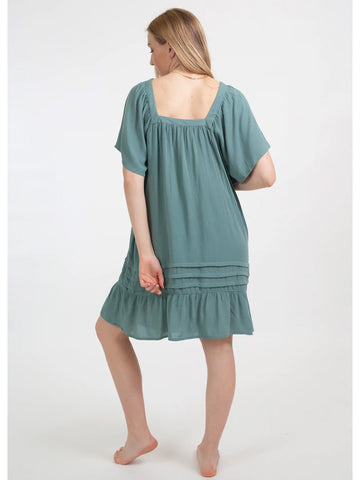 Miami Square Neck Short Sleeve Tier Dress in Jade