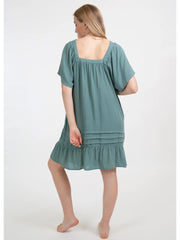 Koy Resort Miami Square Neck Short Sleeve Tier Dress in Jade, view 2, click to see full size