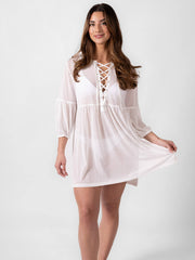 Koy Resort Escape Mesh Lace Front Tunic in White, view 1, click to see full size