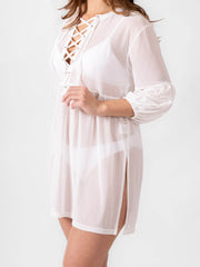 Koy Resort Escape Mesh Lace Front Tunic in White, view 3, click to see full size