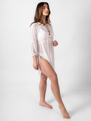 Koy Resort Escape Mesh Lace Front Tunic in White, view 2, click to see full size