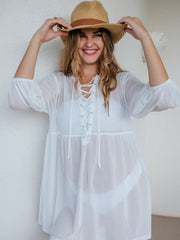Koy Resort Escape Mesh Lace Front Tunic in White, view 4, click to see full size