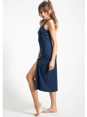 Koy Resort Escape Knit Asymmetrical Dress in Royal Navy, view 3, click to see full size