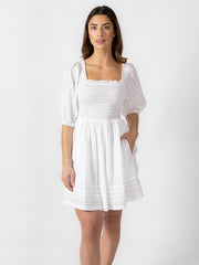Koy Resort Riviera Smocked Mini Dress In White, view 1, click to see full size